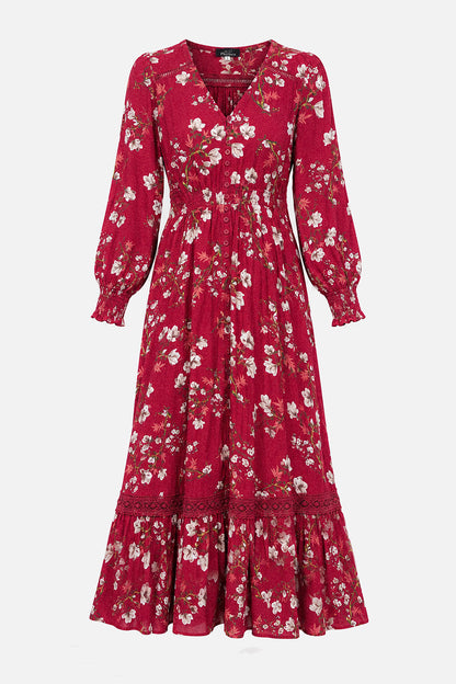 V Neck Lace Trim Maxi Dress