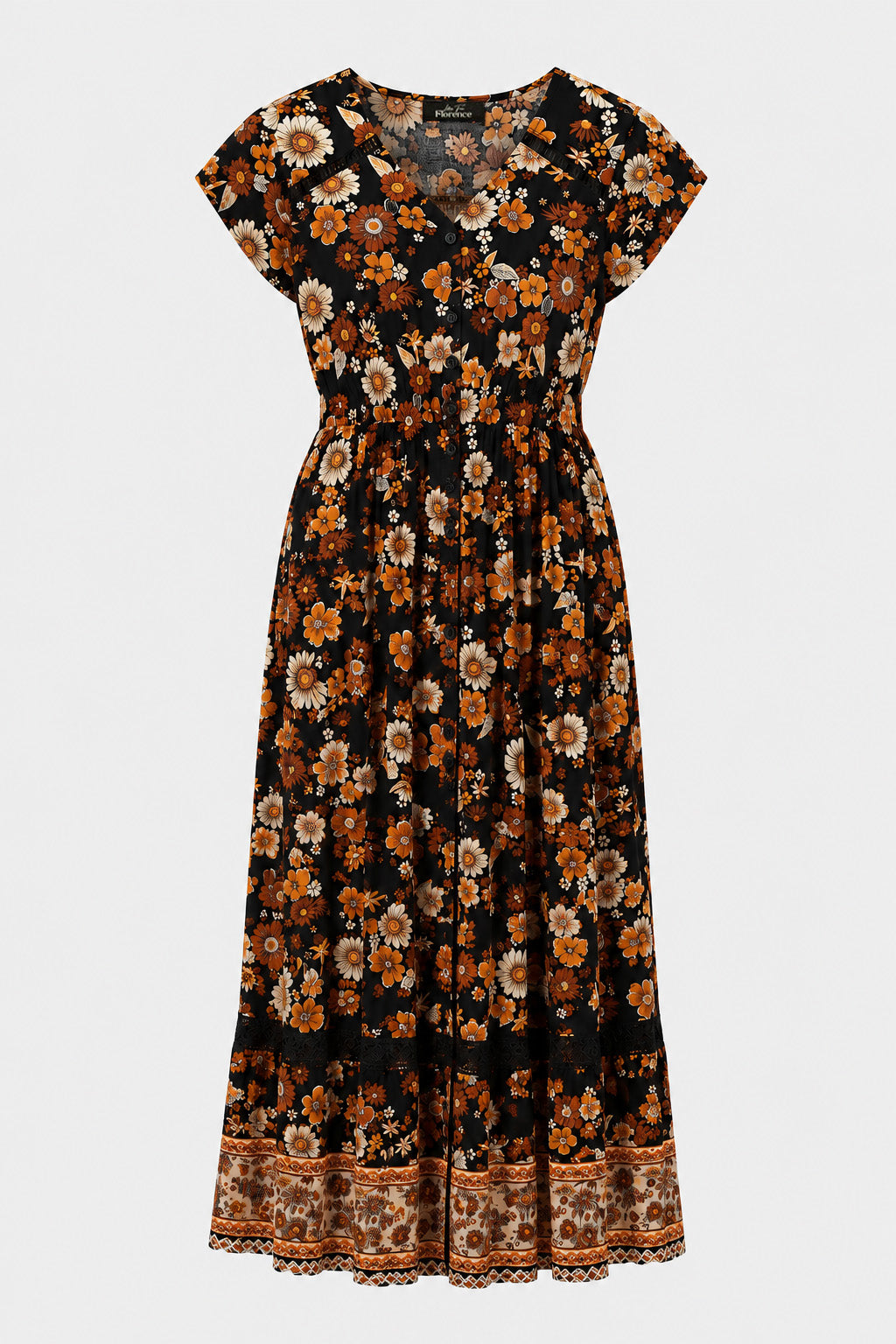Lace Trim Button Front Maxi Dress