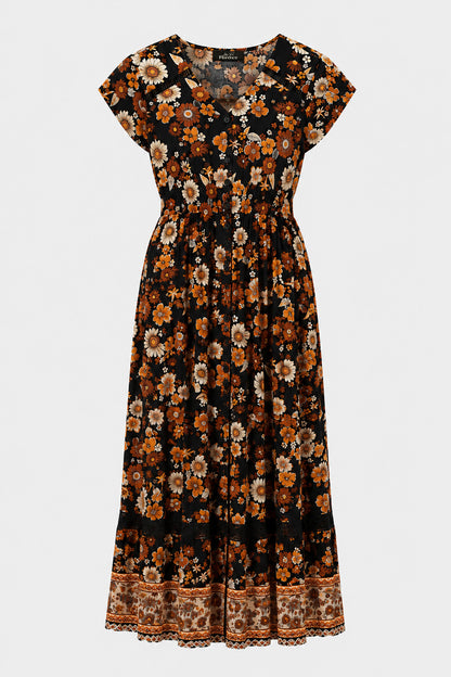 Lace Trim Button Front Maxi Dress