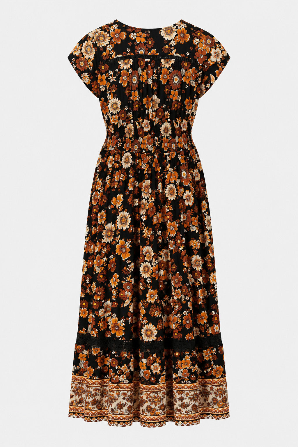 Lace Trim Button Front Maxi Dress