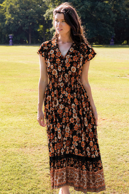 Lace Trim Button Front Maxi Dress
