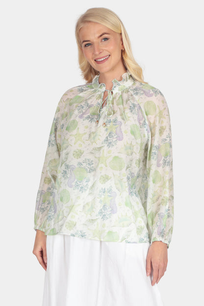 Marine Frill Tie Neck Blouse