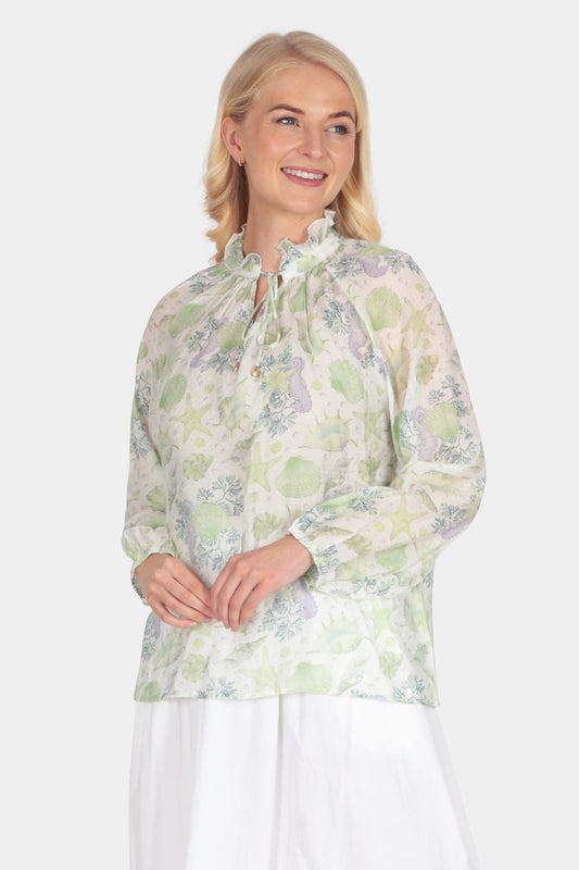 Marine Frill Tie Neck Blouse