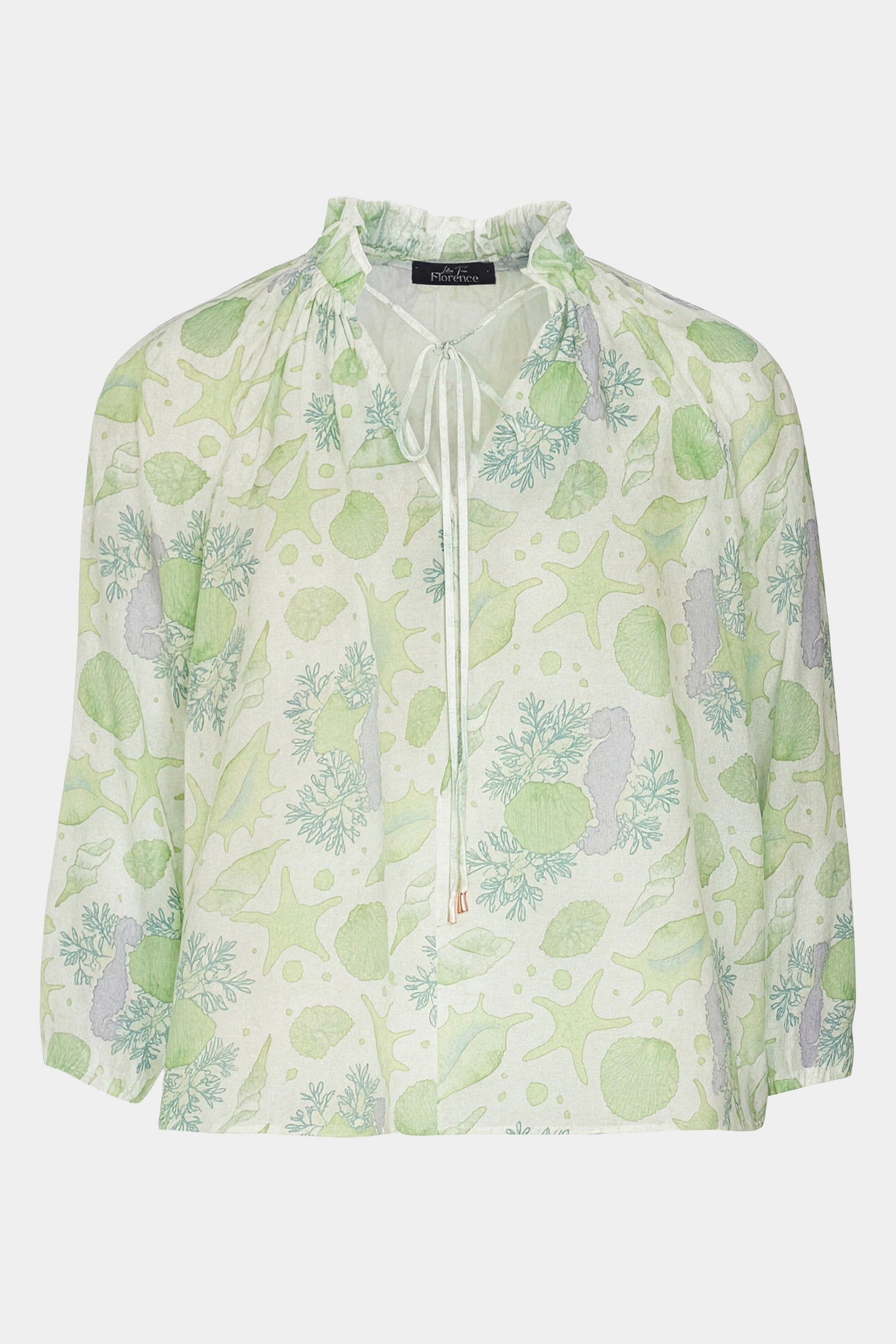 Marine Frill Tie Neck Blouse