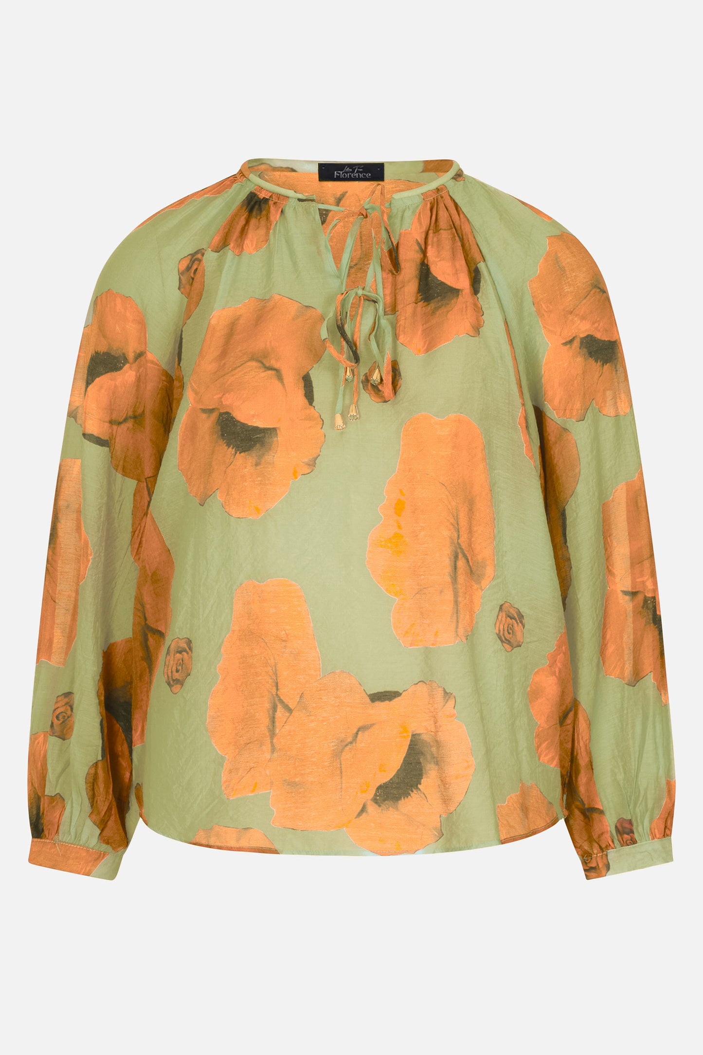 Bold Poppy Tie-Neck Blouse
