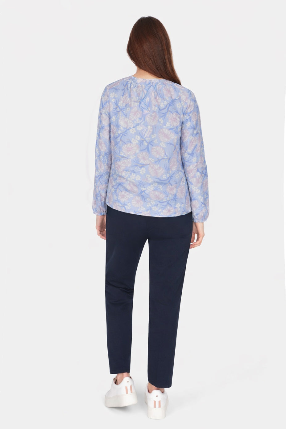 Botanical Print Tie-Neck Blouse