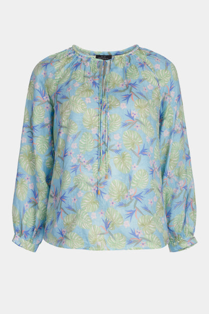 Botanical Print Tie-Neck Blouse