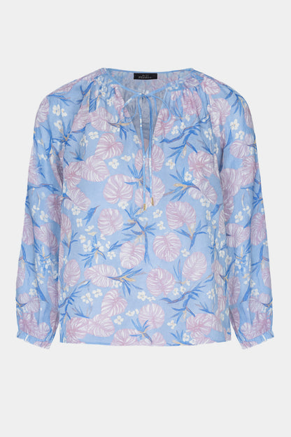 Botanical Print Tie-Neck Blouse