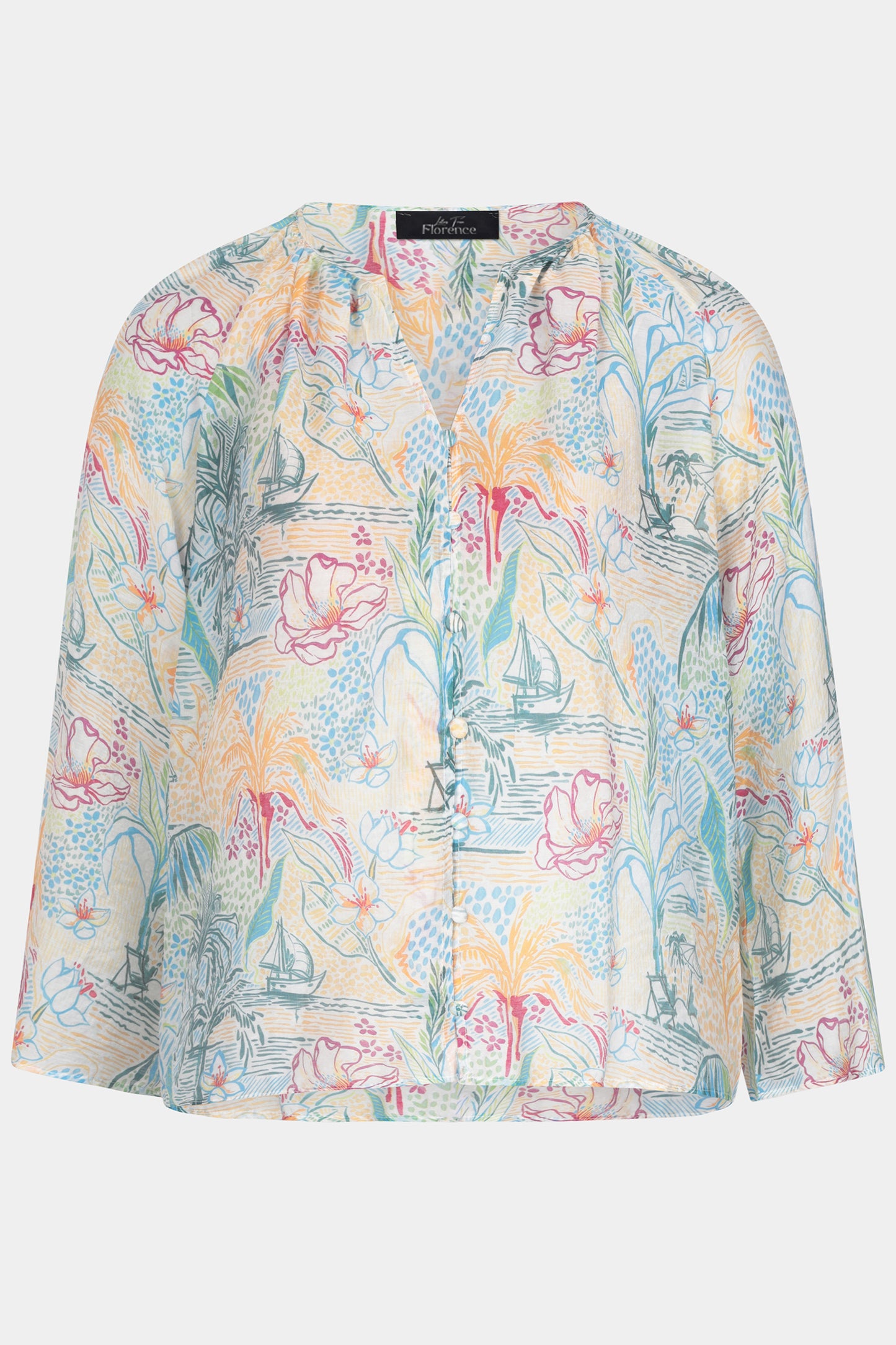 Island Sketch Flute Sleeve Blouse