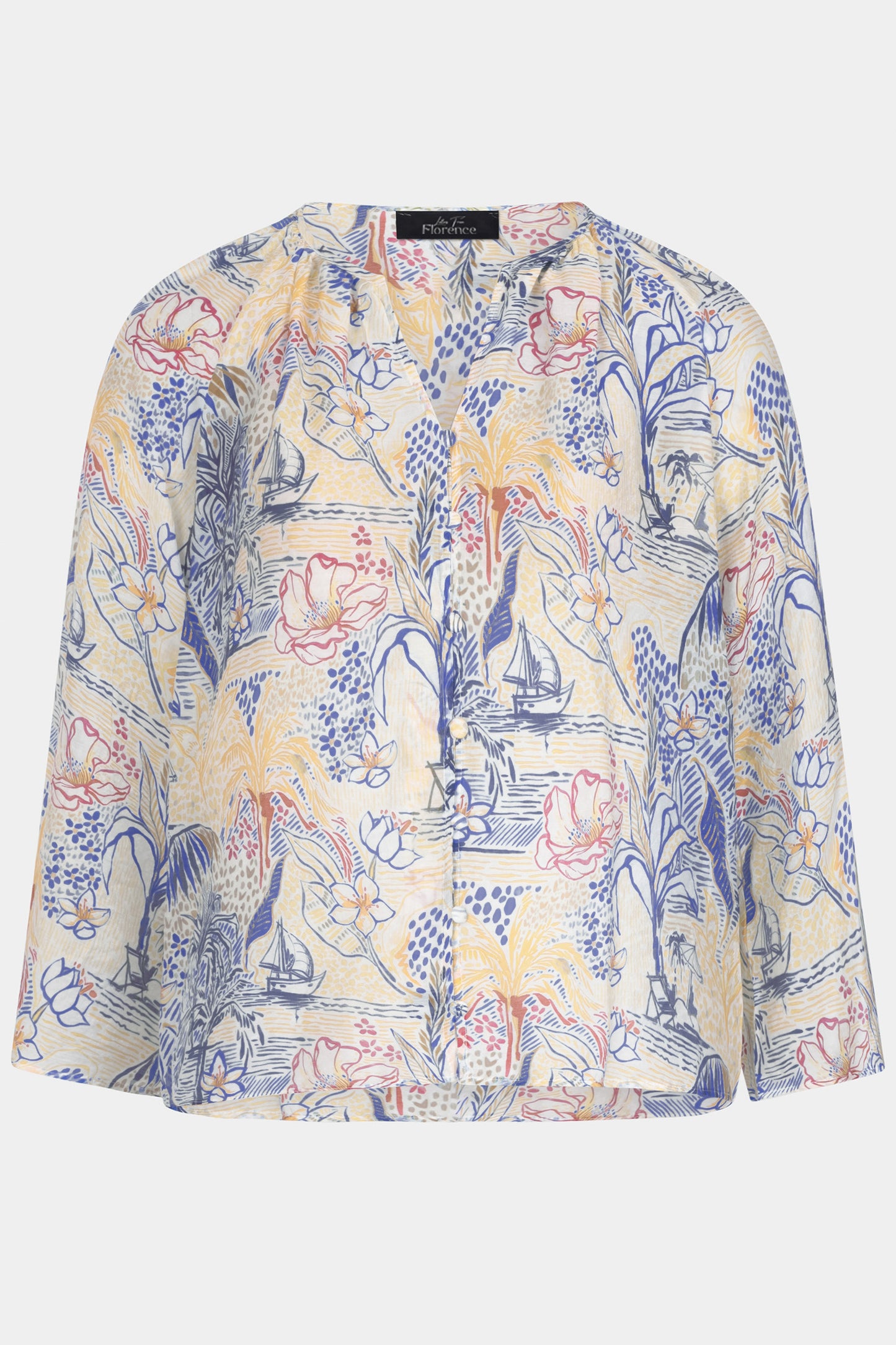 Island Sketch Flute Sleeve Blouse