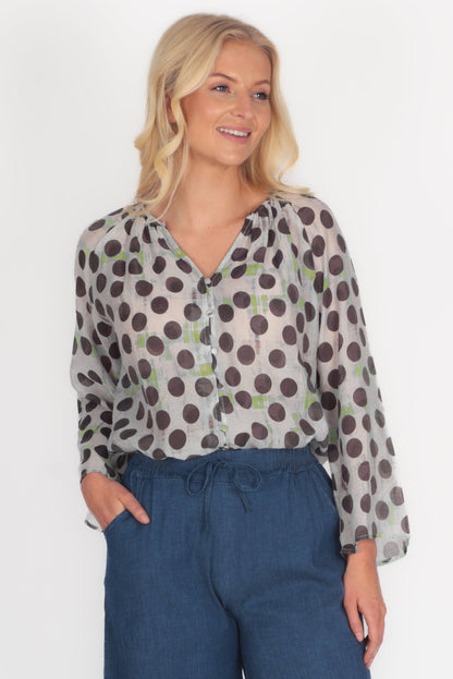 Polka Dot Flute Sleeve Blouse