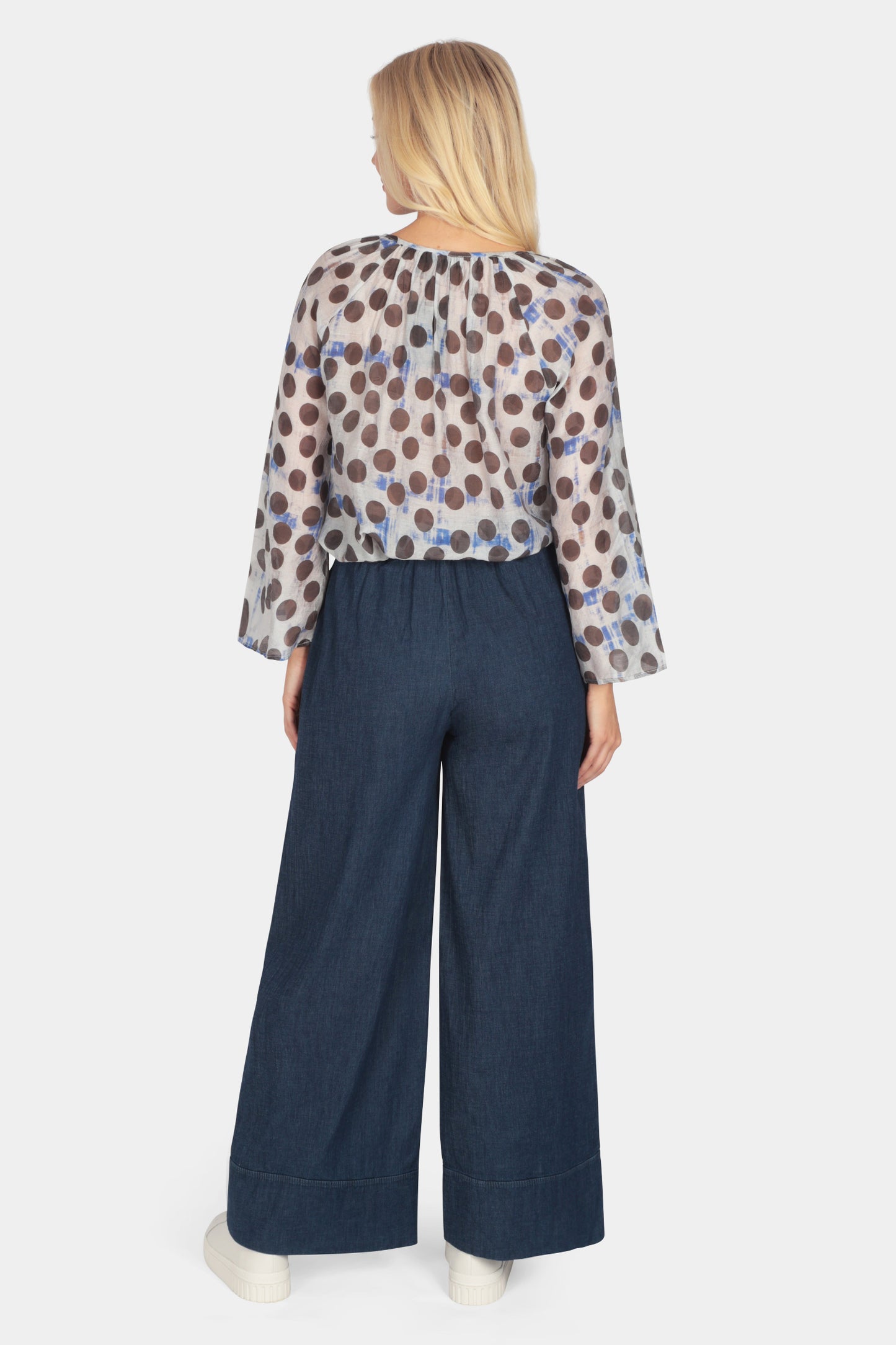 Polka Dot Flute Sleeve Blouse