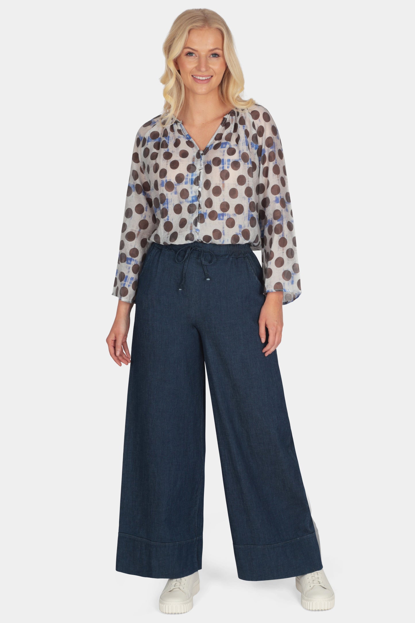 Polka Dot Flute Sleeve Blouse