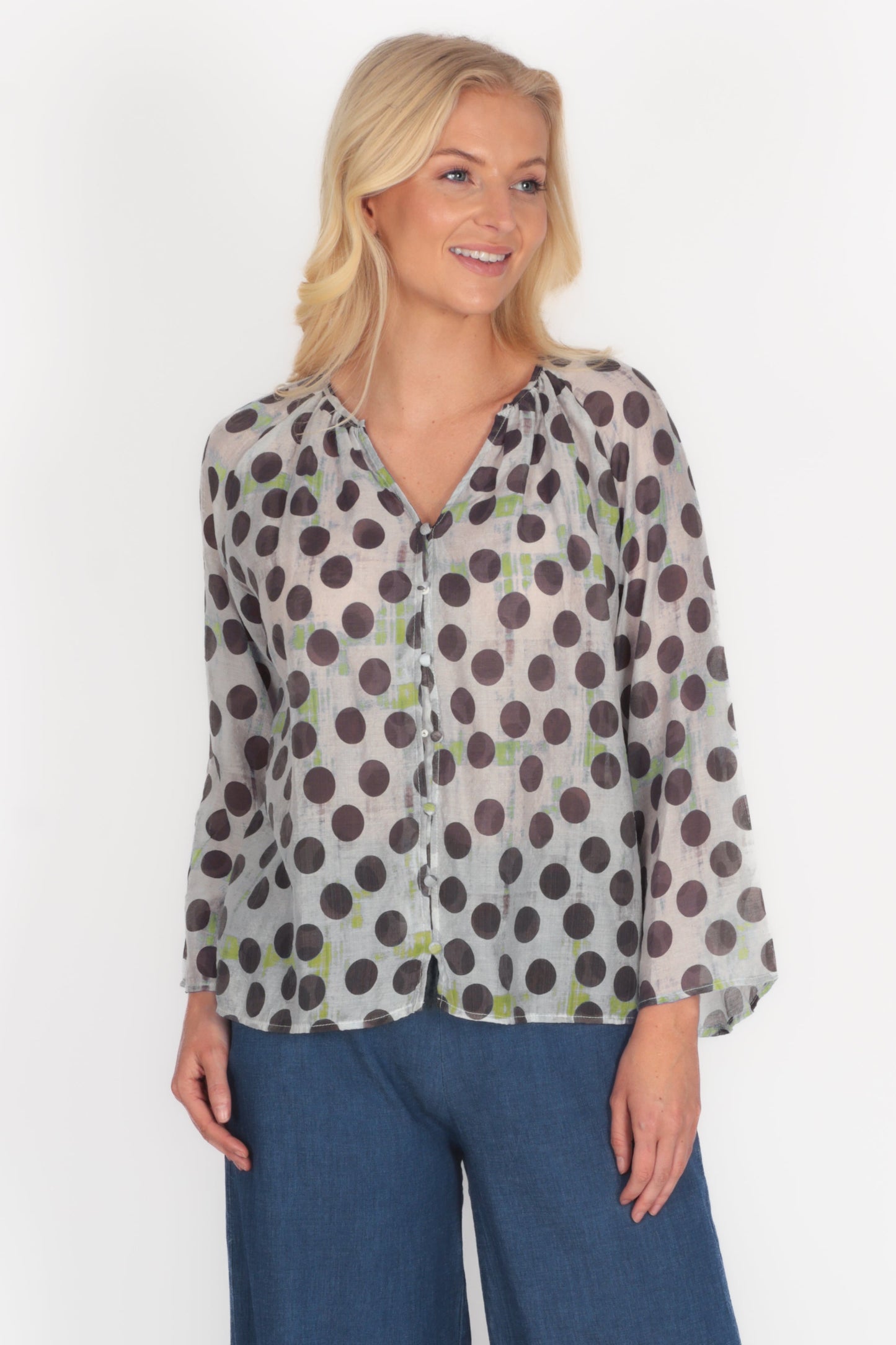 Polka Dot Flute Sleeve Blouse