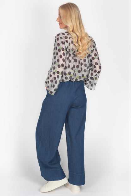 Polka Dot Flute Sleeve Blouse