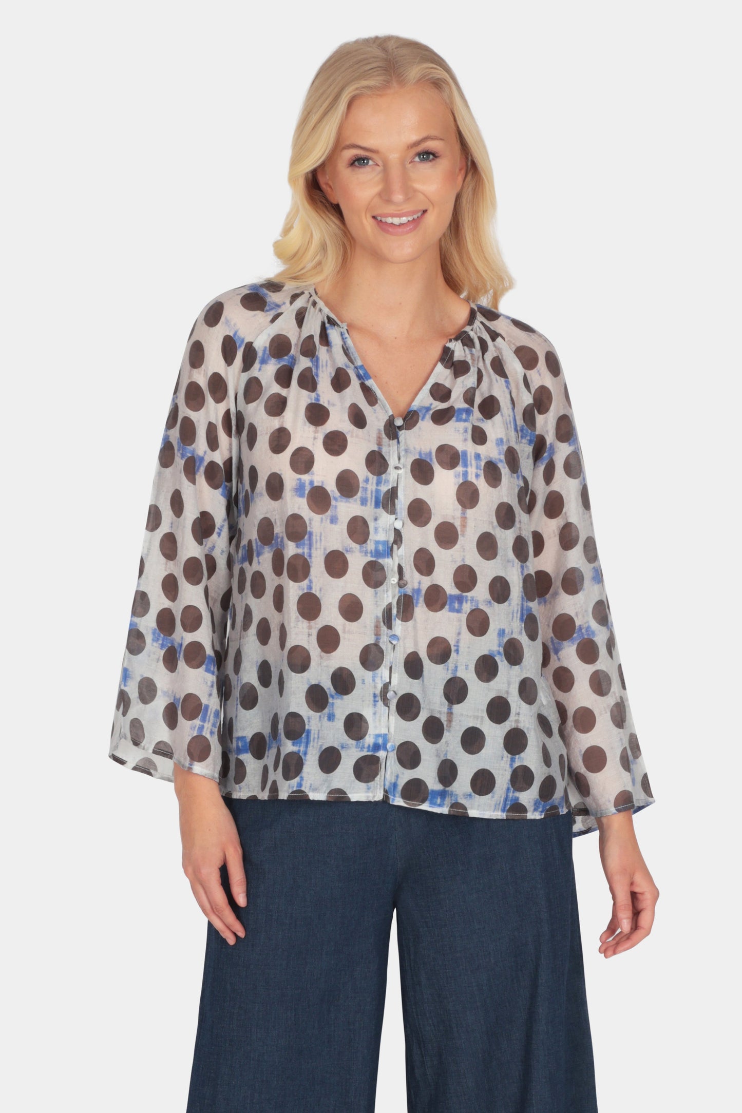 Polka Dot Flute Sleeve Blouse