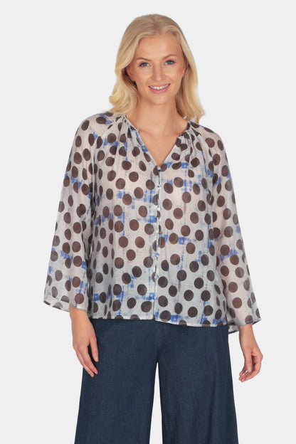 Polka Dot Flute Sleeve Blouse