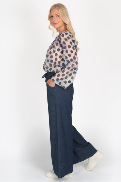 Polka Dot Flute Sleeve Blouse