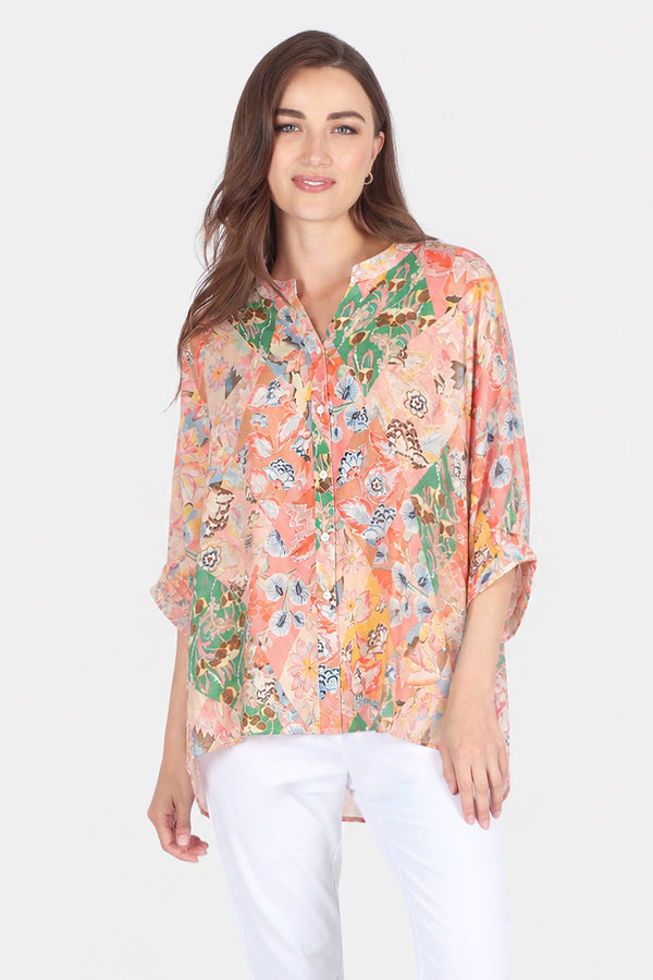 Button Back Printed Blouse