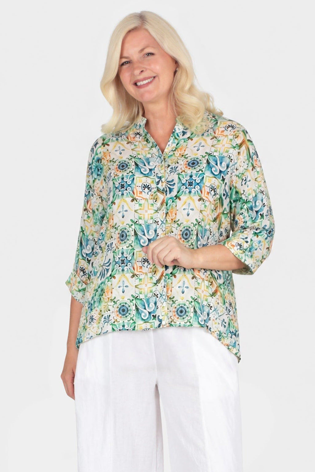Button Back Printed Blouse
