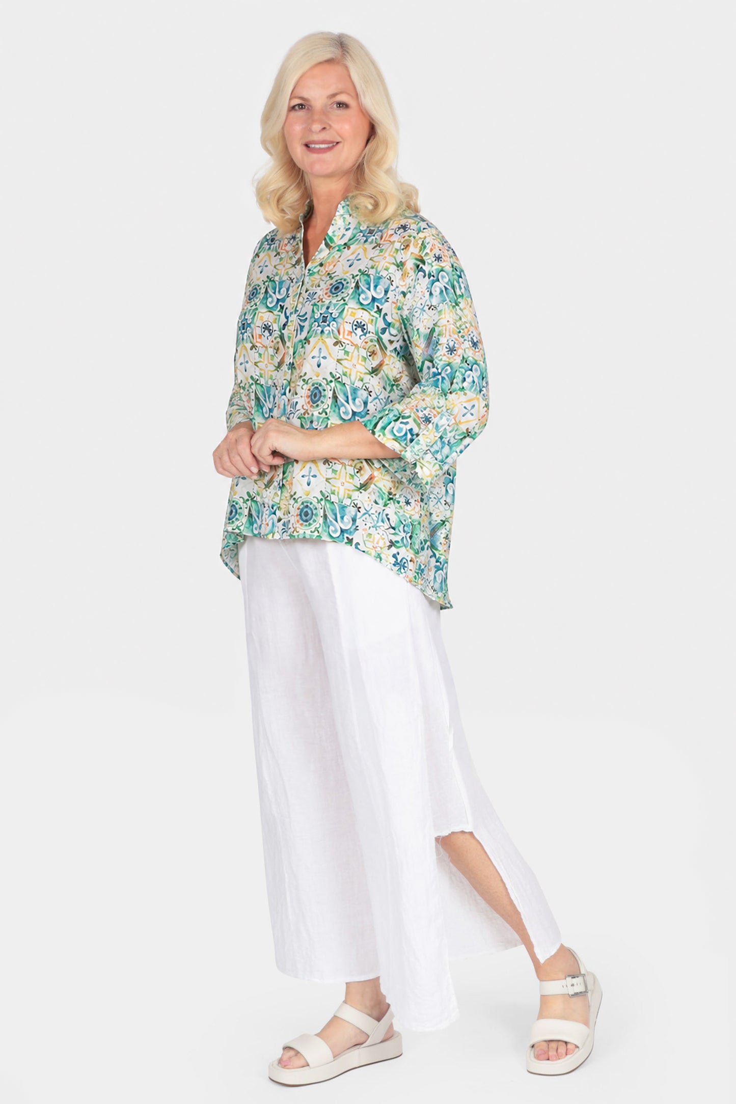 Button Back Printed Blouse