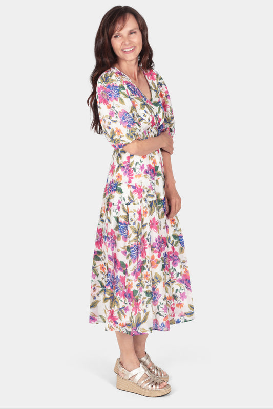 Puff Sleeve Tiered Midi Dress