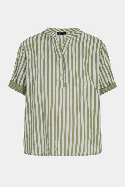 Cotton Stripe Henley Blouse
