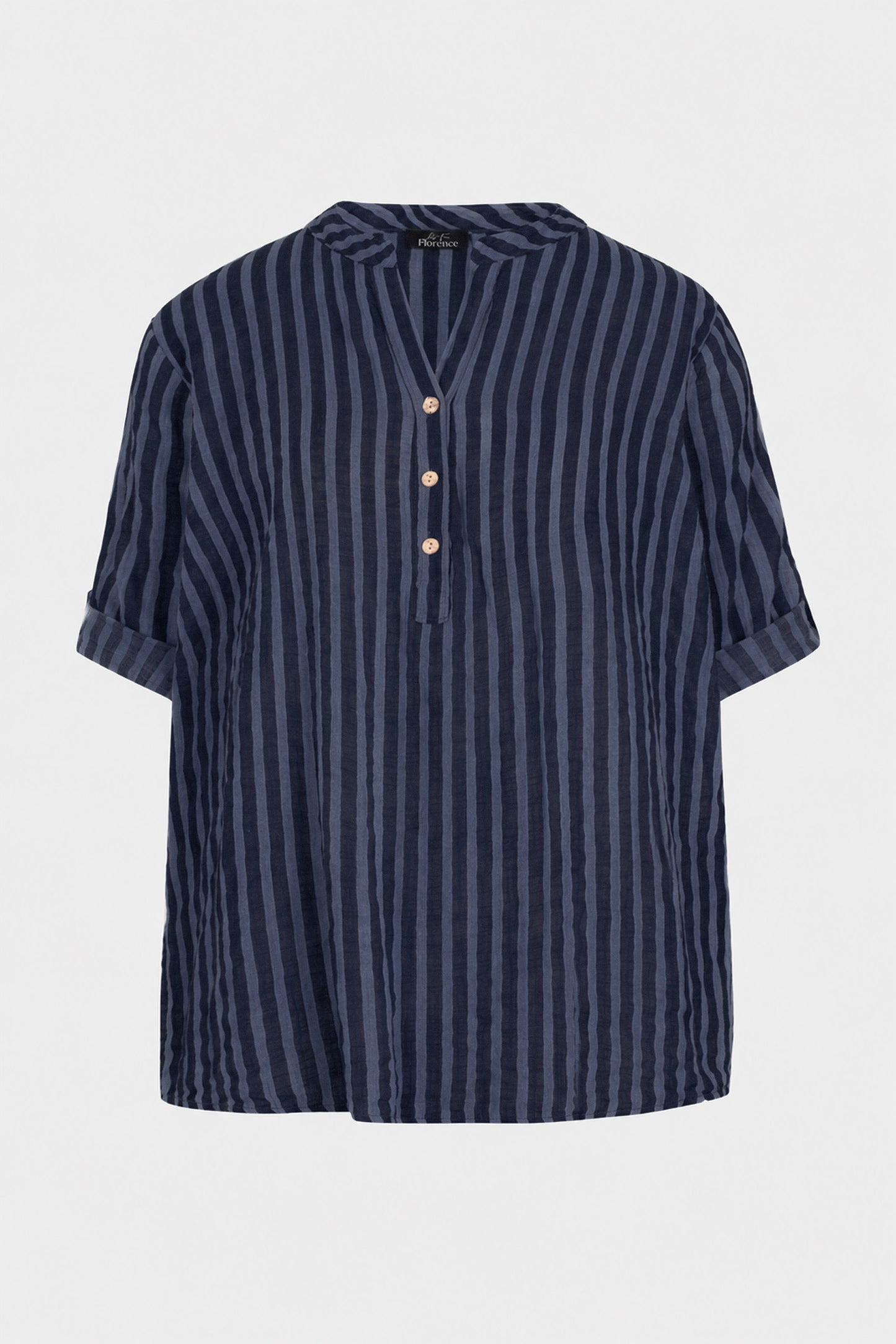 Cotton Stripe Henley Blouse