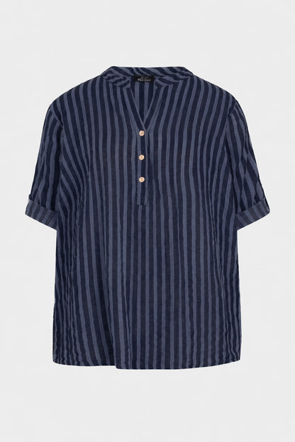 Cotton Stripe Henley Blouse