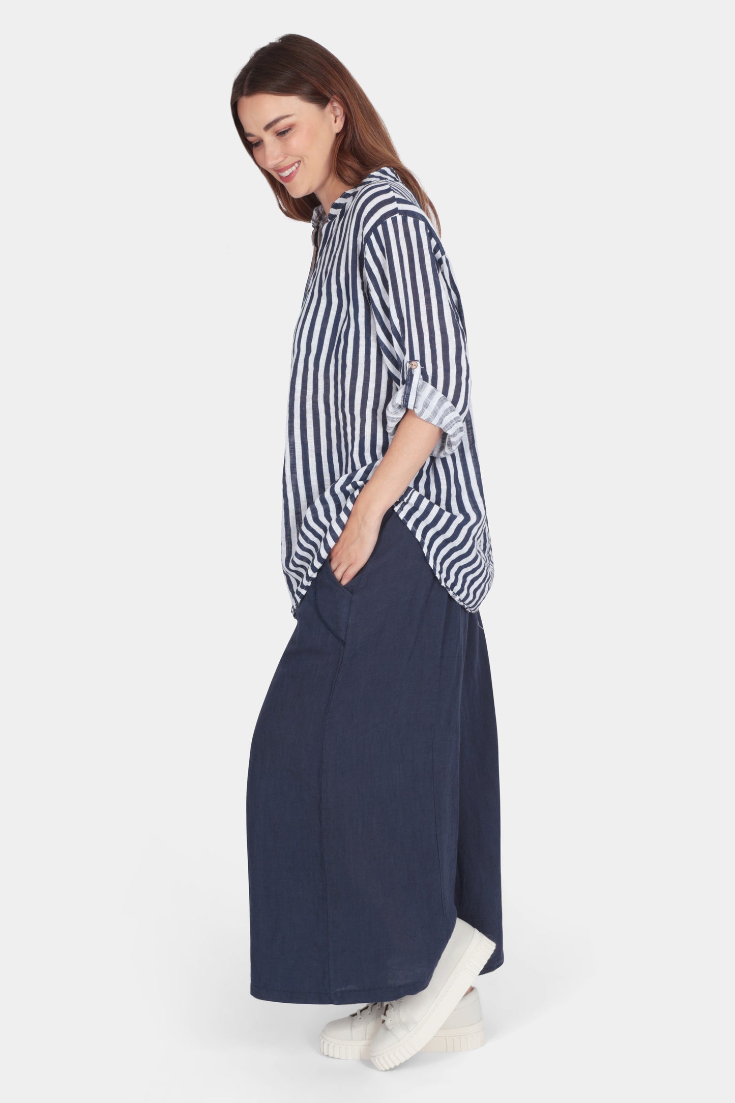 Cotton Stripe Henley Blouse