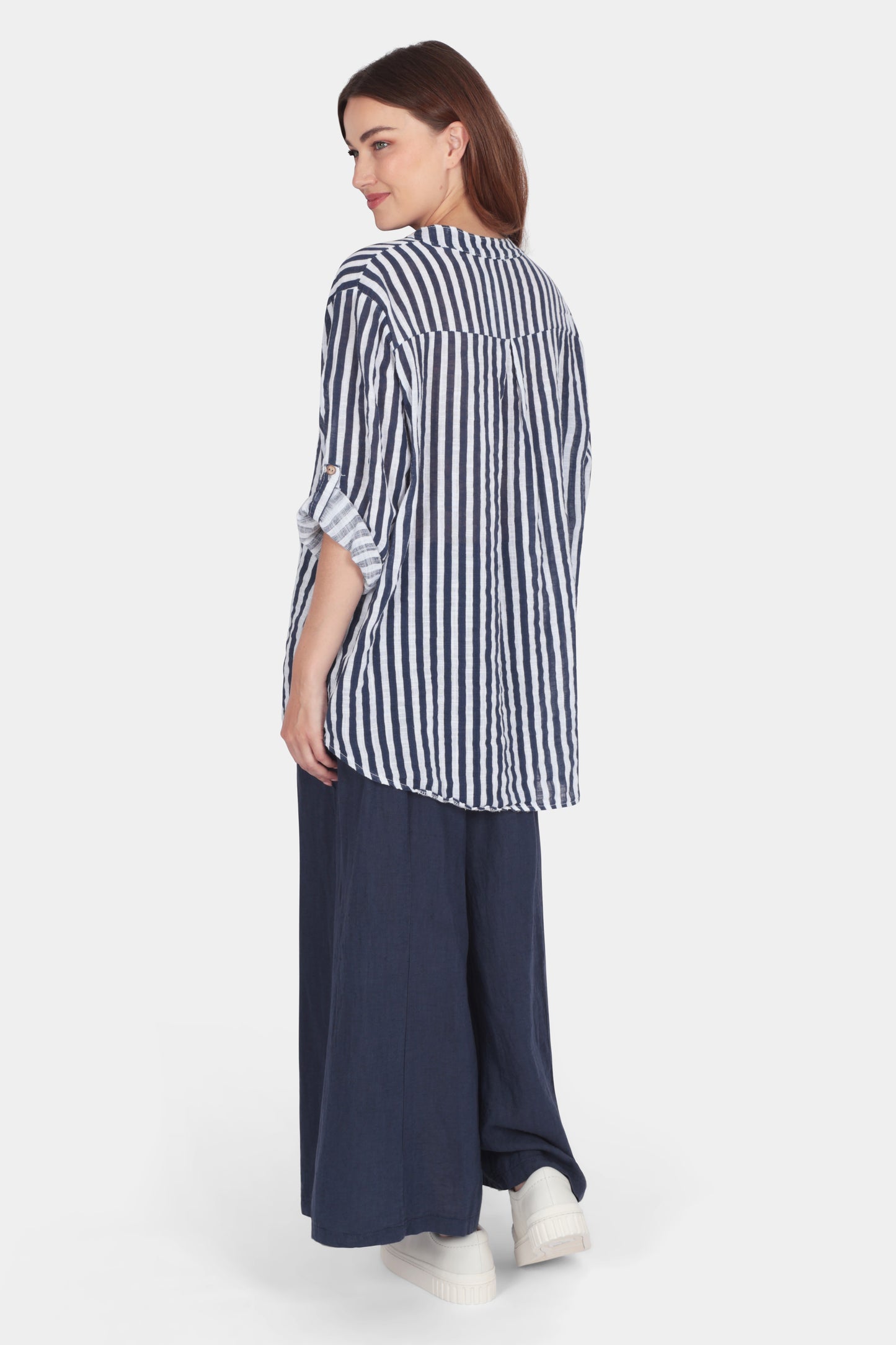 Cotton Stripe Henley Blouse