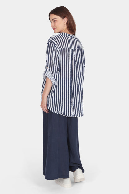Cotton Stripe Henley Blouse