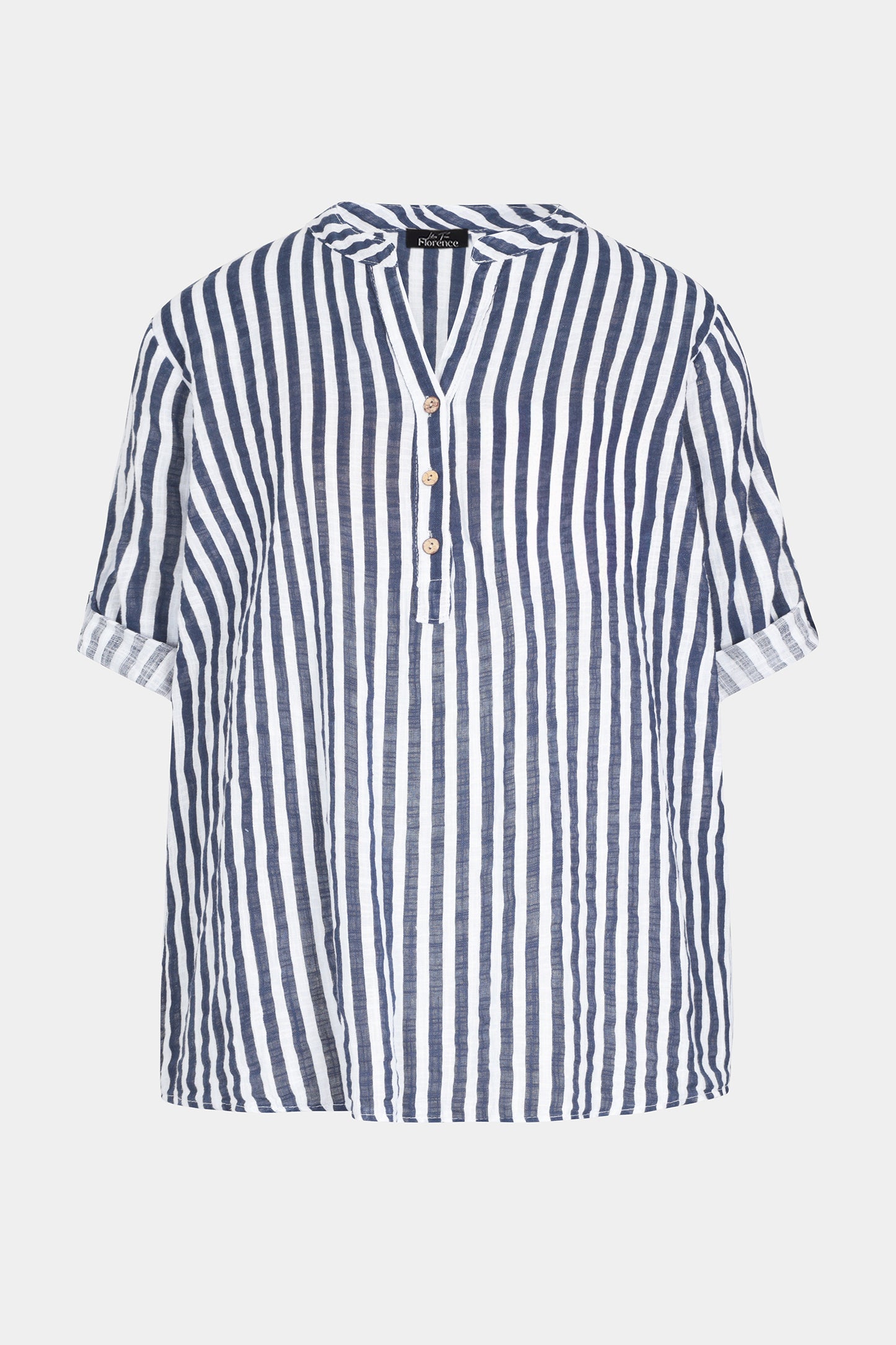 Cotton Stripe Henley Blouse