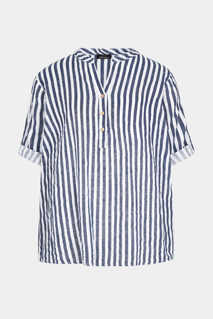 Cotton Stripe Henley Blouse
