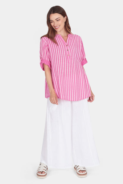 Cotton Stripe Henley Blouse