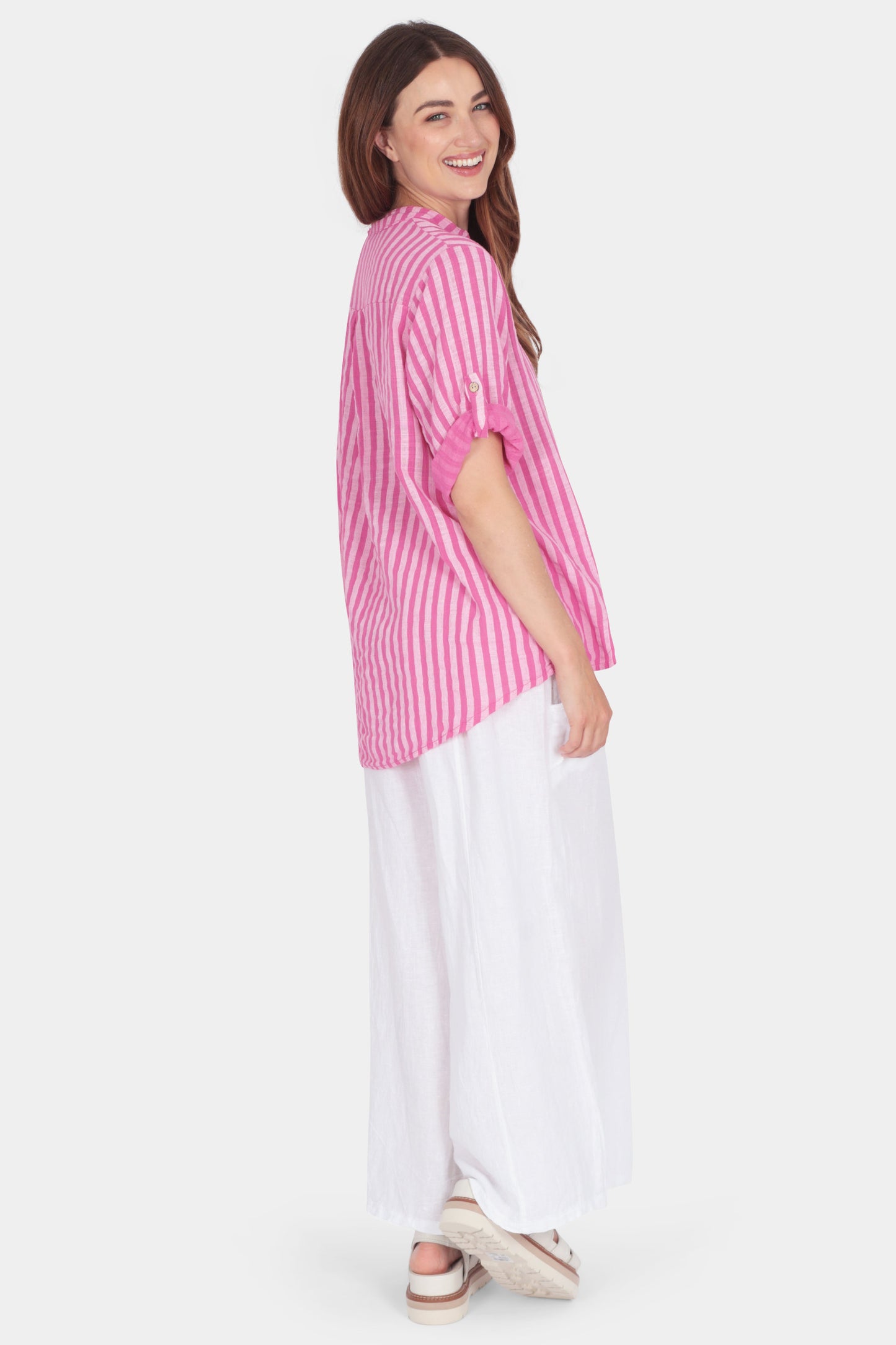Cotton Stripe Henley Blouse