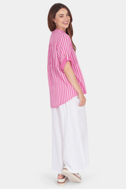 Cotton Stripe Henley Blouse