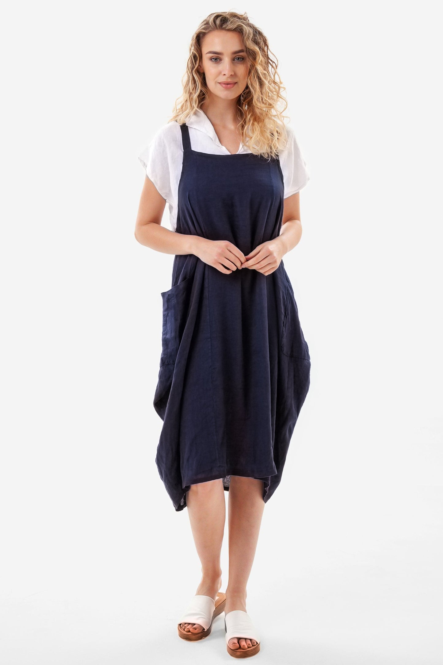 Pinafore Linen Midi Dress