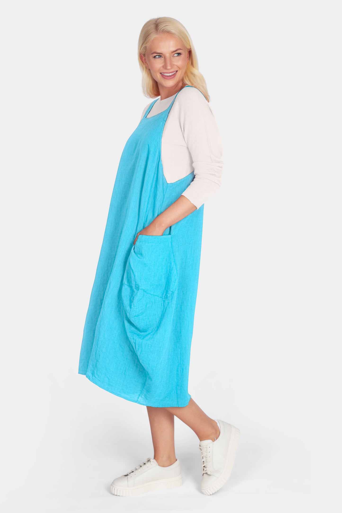 Pinafore Linen Midi Dress