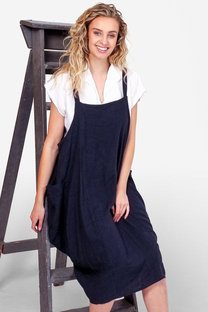 Pinafore Linen Midi Dress