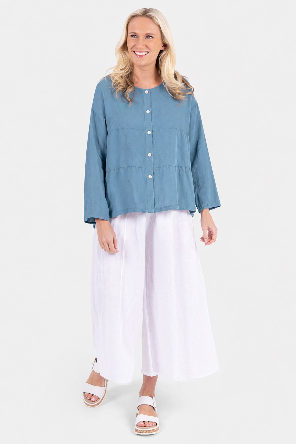 Tiered Linen Round Neck Jacket