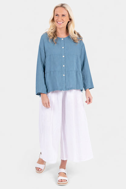 Tiered Linen Round Neck Jacket