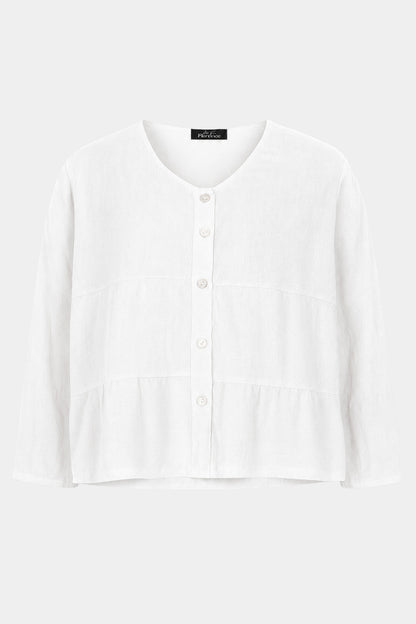Tiered Linen Round Neck Jacket