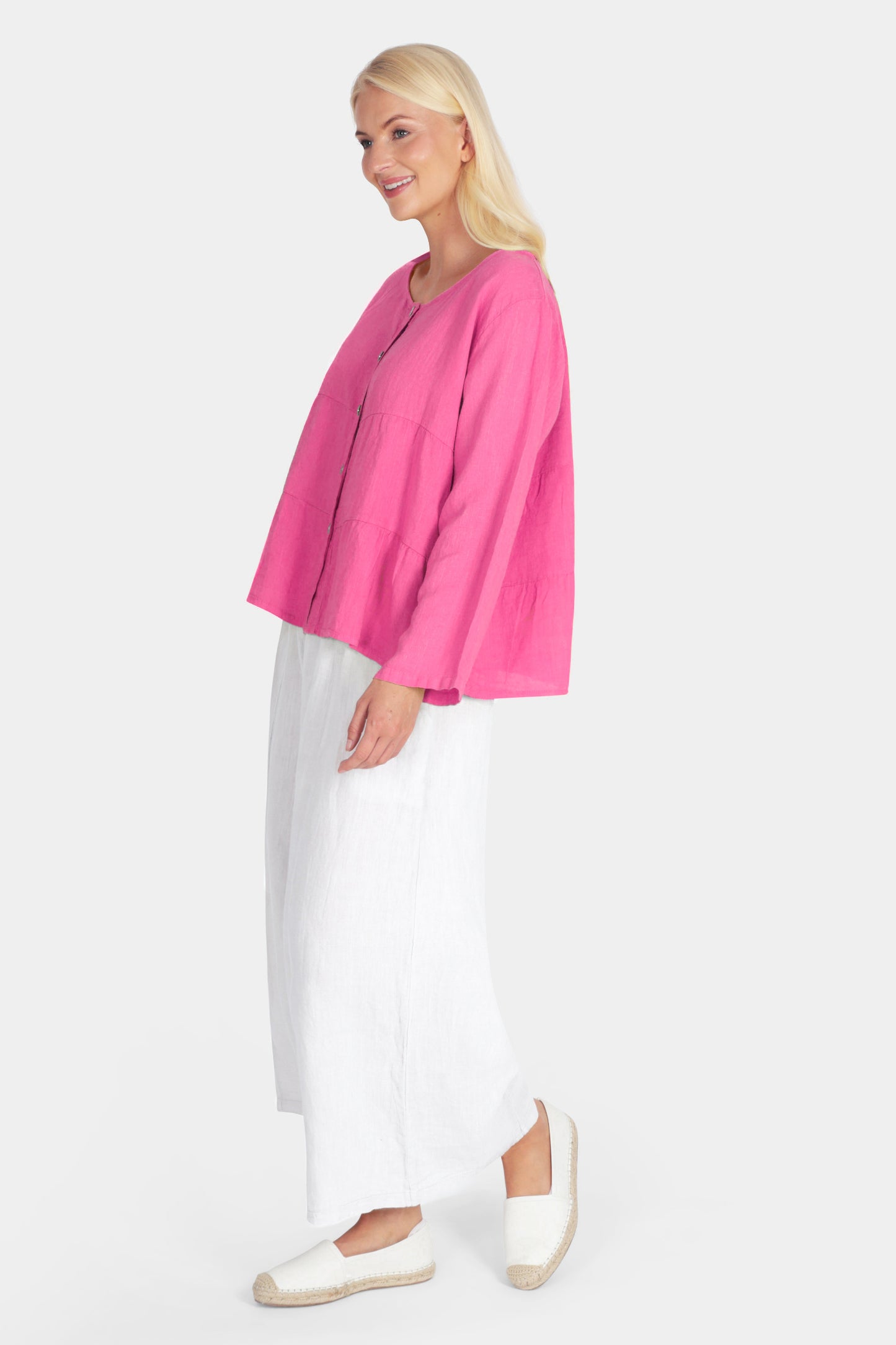 Tiered Linen Round Neck Jacket