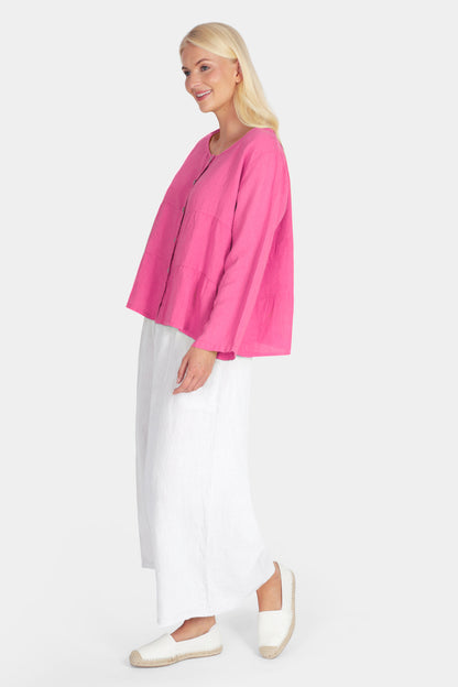 Tiered Linen Round Neck Jacket