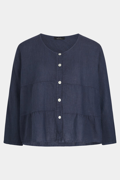 Tiered Linen Round Neck Jacket