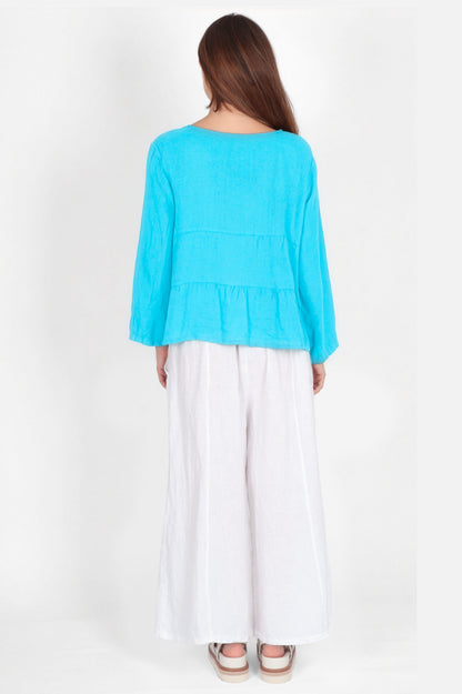Tiered Linen Round Neck Jacket
