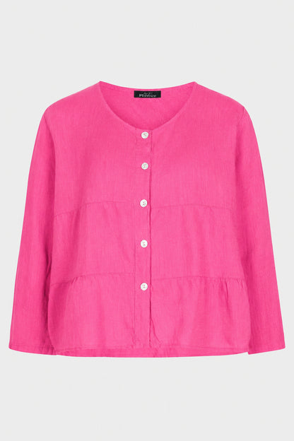 Tiered Linen Round Neck Jacket