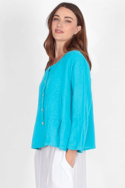 Tiered Linen Round Neck Jacket