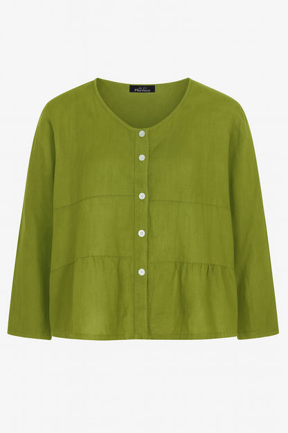 Tiered Linen Round Neck Jacket